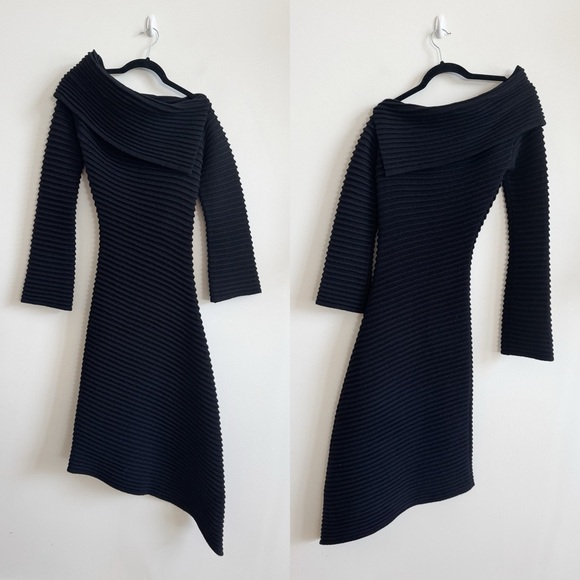 DRAE • Asymmetrical Wool Rib Knit Dress in Black - Picture 3 of 12